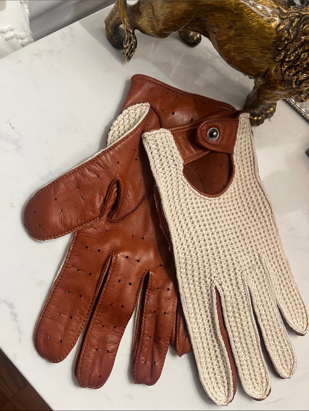 Unisex Maus&Hoffman soft Leather and Cream Knit Driving Gloves made in Italy 🇮🇹